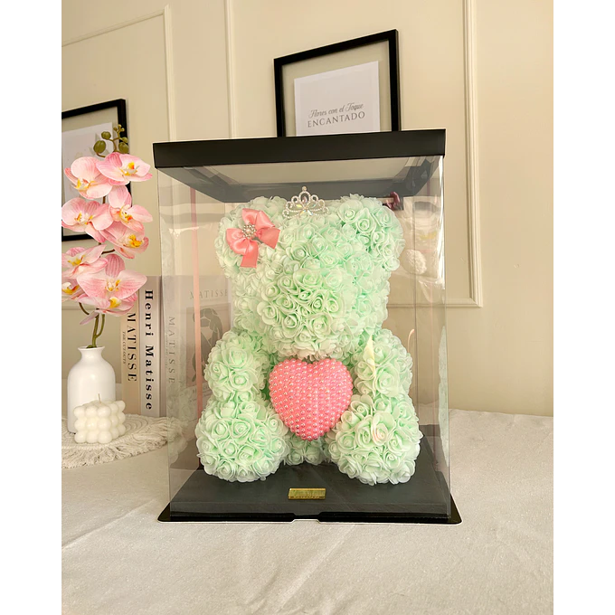 Oso de Rosas con Corazón de Perlas Grande 1