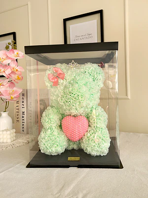 Oso de Rosas con Corazón de Perlas Grande