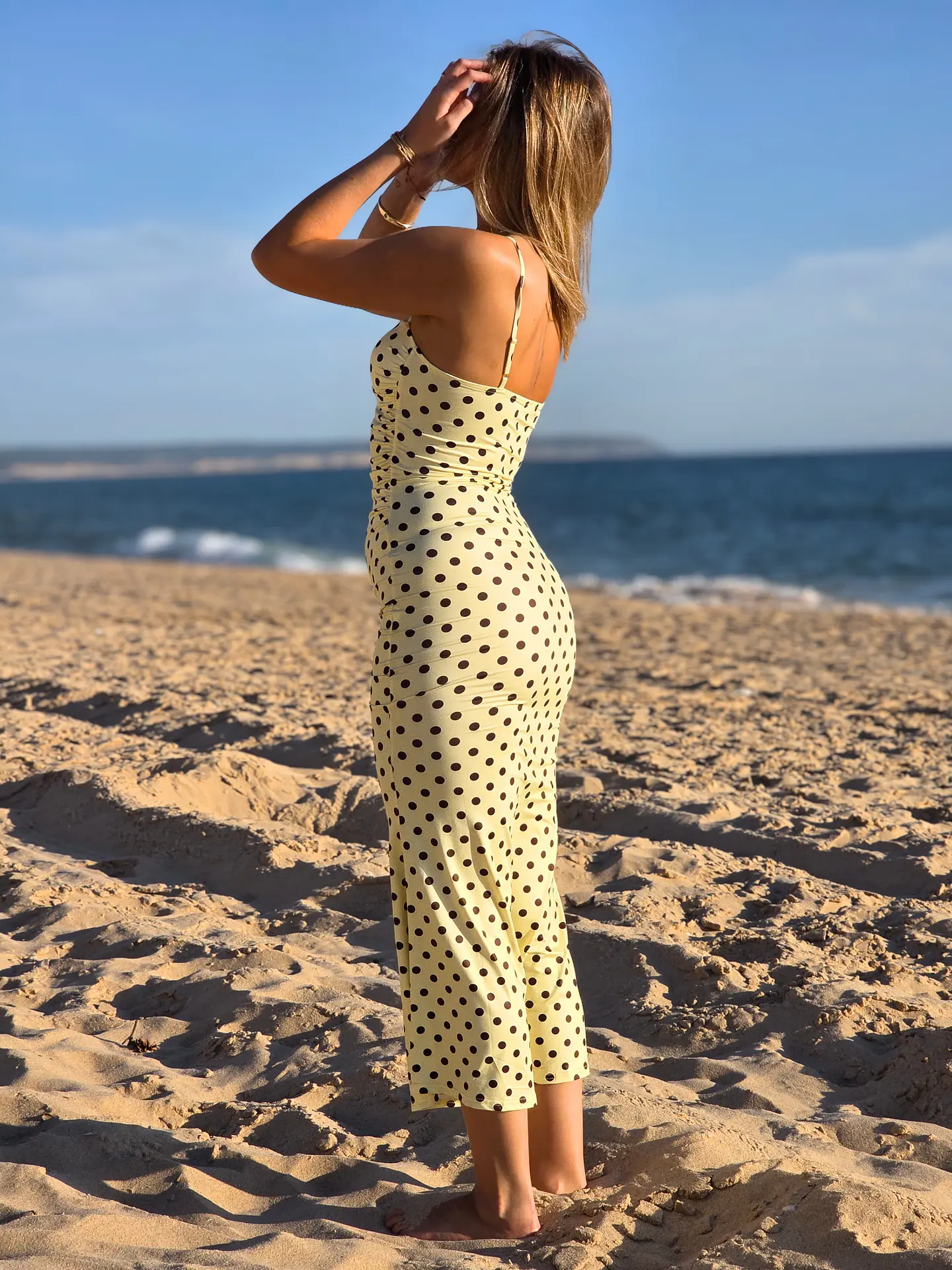 Vestido Ray – Vestido Comprido Justo Amarelo Polka Dots 2
