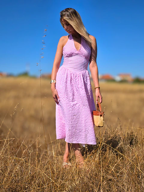Vestido Rise – Vestido Midi Open Back Checkered Rosa