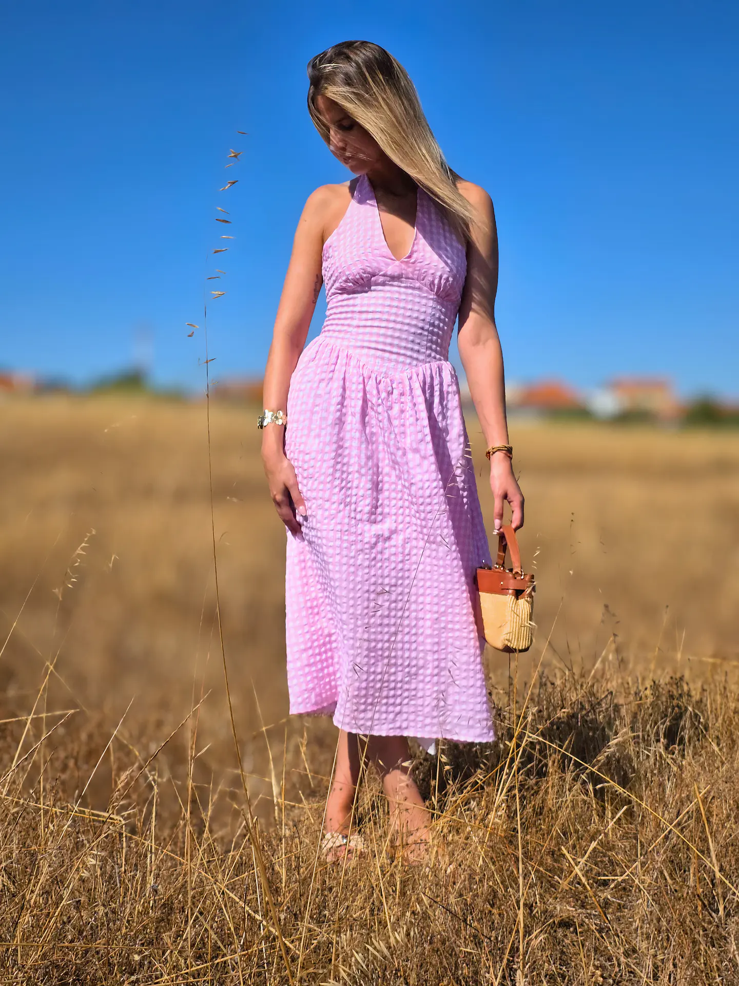 Vestido Rise – Vestido Midi Open Back Checkered Rosa 1