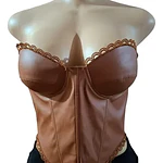 Corset Bustier Ecocuero Strapless Con Encaje Café