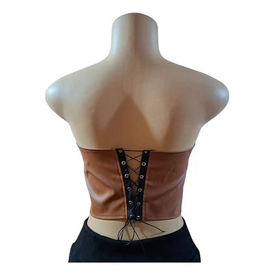 Corset Bustier Ecocuero Strapless Con Encaje Café