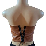 Corset Bustier Ecocuero Strapless Con Encaje Café