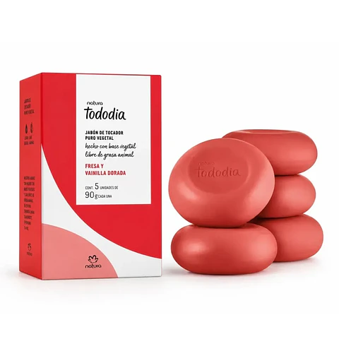 Tododia Fresa y vainilla Dorada Jabones en barra 5 unidades de 90 g c/u
