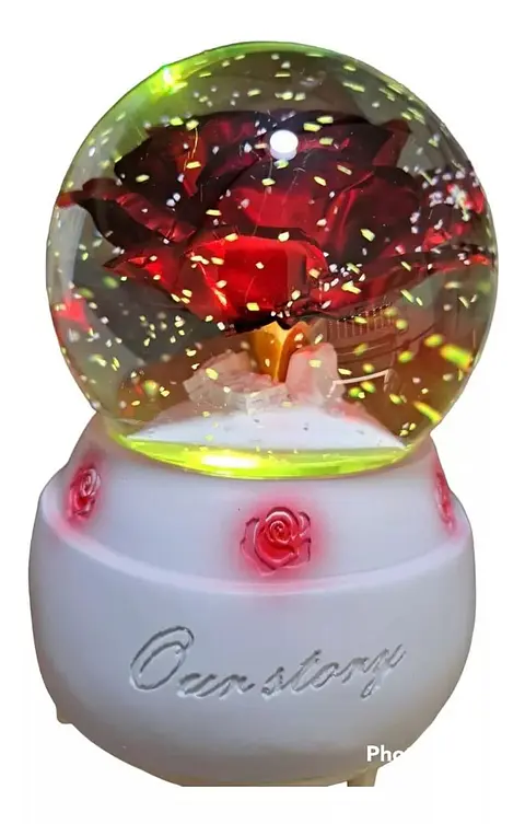 REGALO ROSA ETERNA ESFERA MUSICAL Y NIEVE