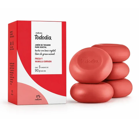 Tododia Fresa y vainilla Dorada Jabones en barra 5 unidades de 90 g c/u