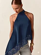 Blusa asimétrica de satén para mujer Cuello Halter - Miniatura 1