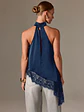 Blusa asimétrica de satén para mujer Cuello Halter - Miniatura 3