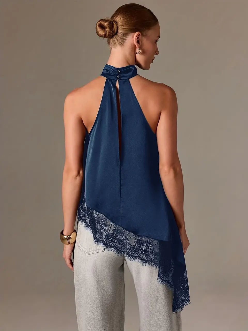 Blusa asimétrica de satén para mujer Cuello Halter 3