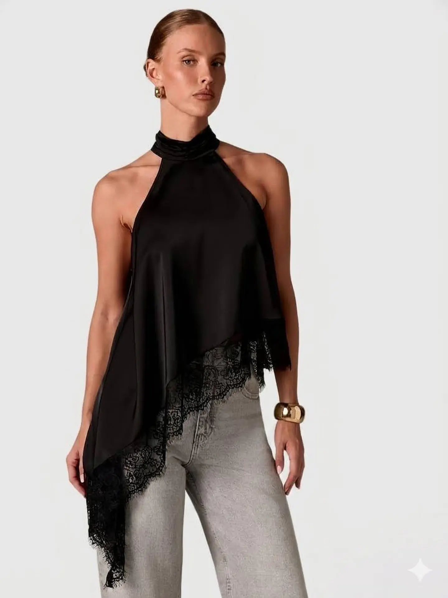 Blusa asimétrica de satén para mujer Cuello Halter 7