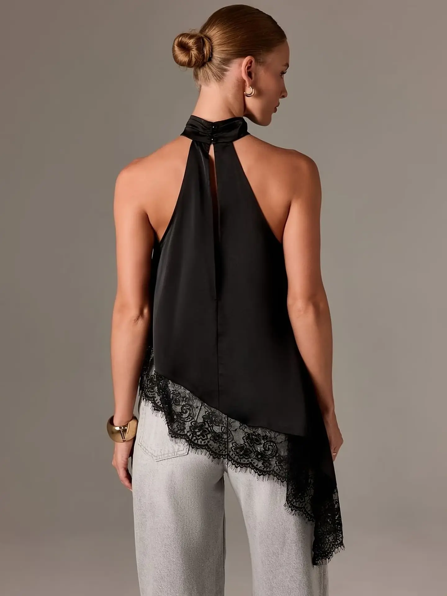 Blusa asimétrica de satén para mujer Cuello Halter 9