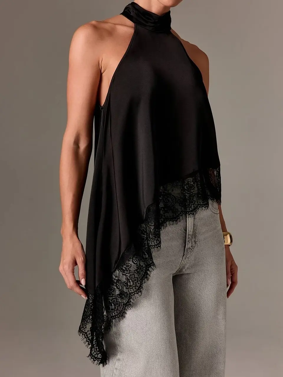 Blusa asimétrica de satén para mujer Cuello Halter 10