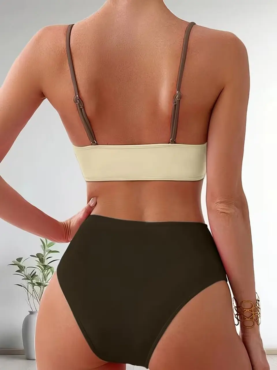 Bikini Sexy para Mujer con Bloques de Color, copas y tiro alto 2