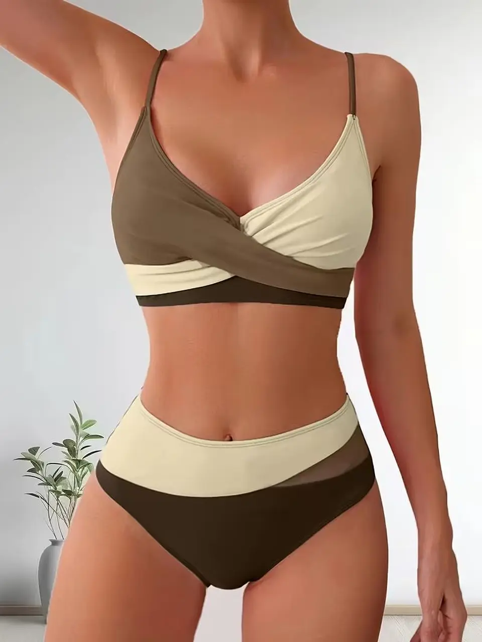 Bikini Sexy para Mujer con Bloques de Color, copas y tiro alto 8
