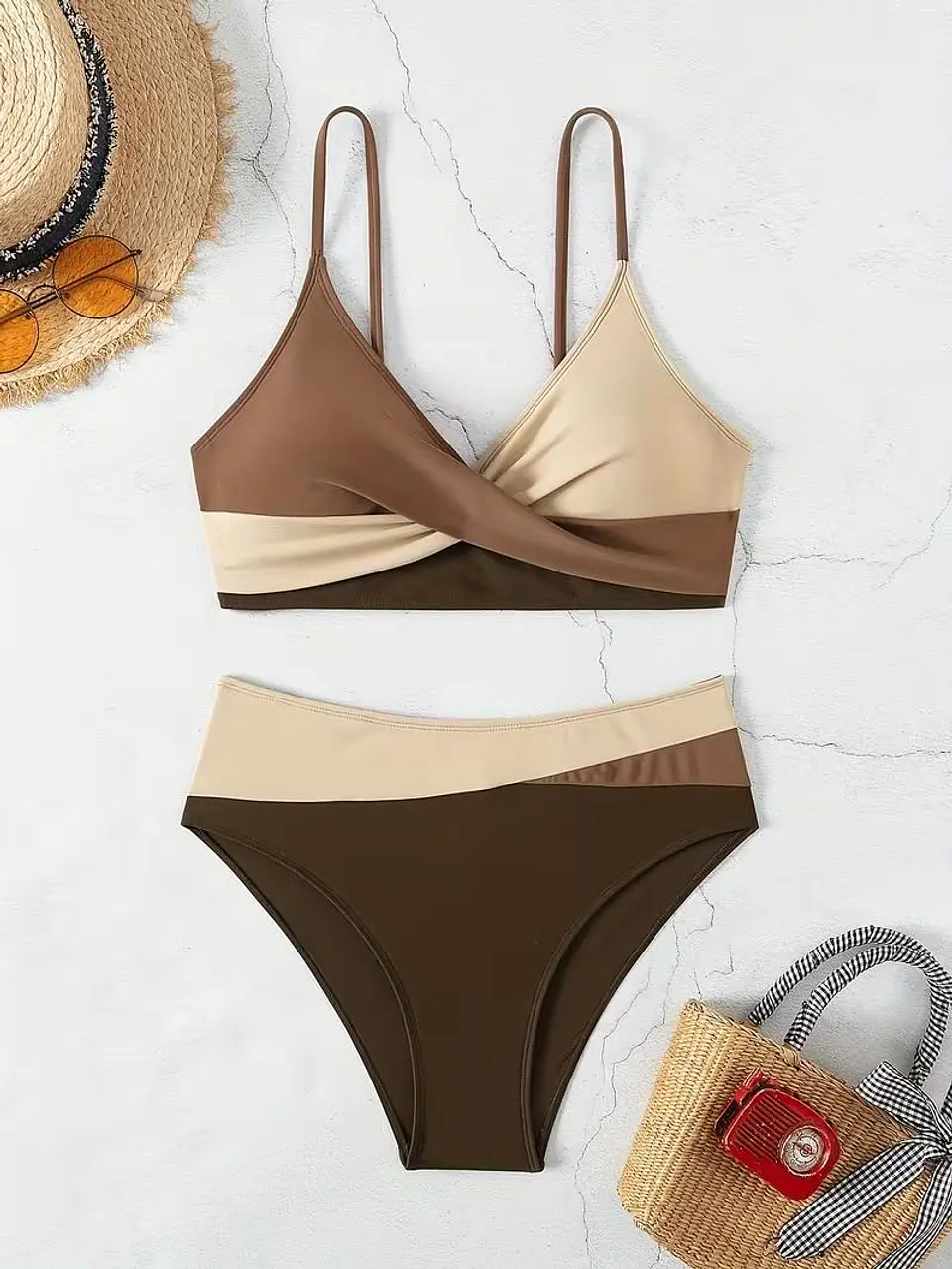 Bikini Sexy para Mujer con Bloques de Color, copas y tiro alto 10
