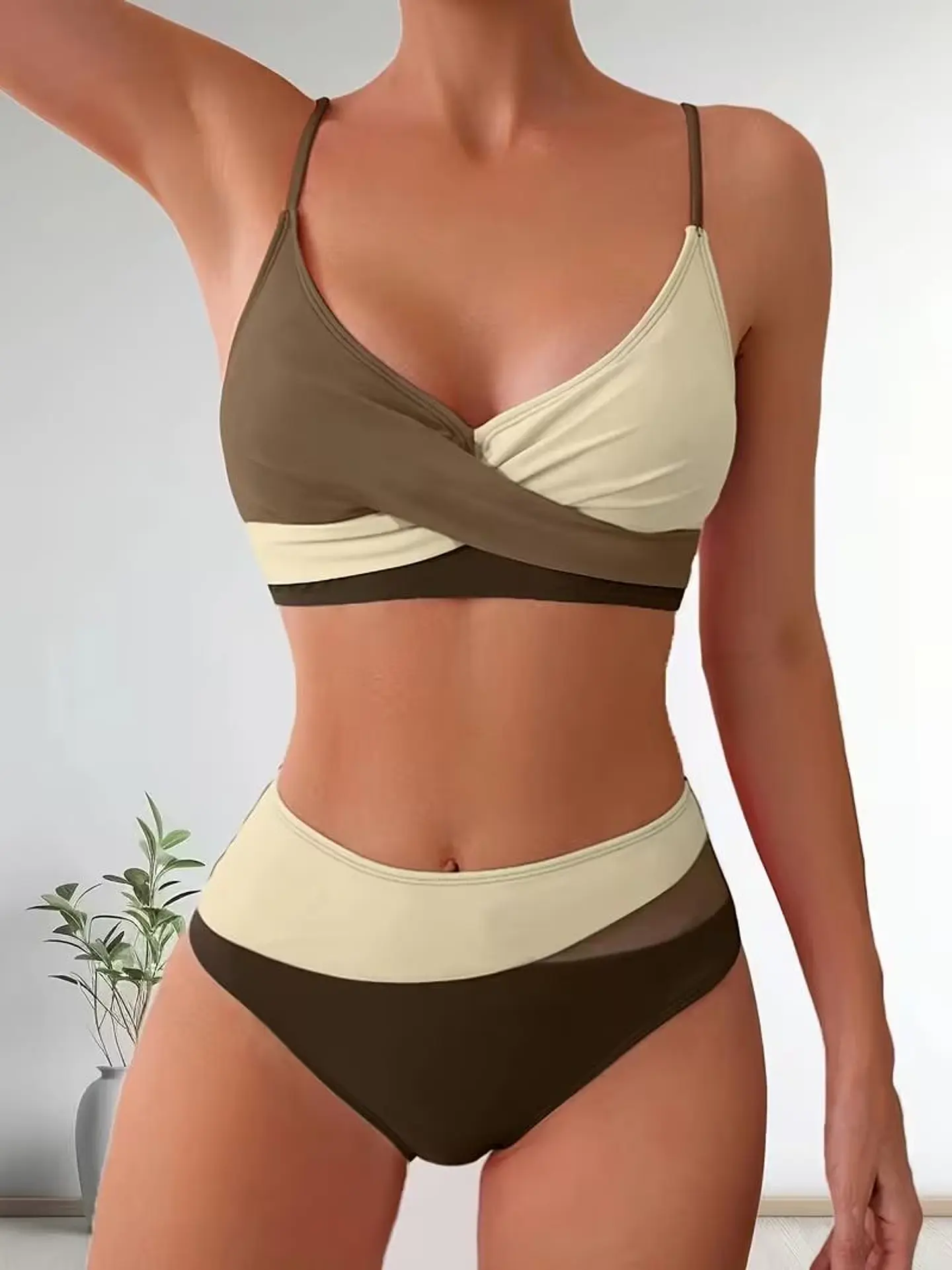 Bikini Sexy para Mujer con Bloques de Color, copas y tiro alto 15