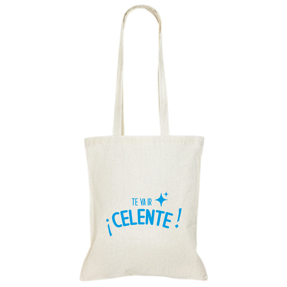 Tote Bag Celente (natural y cyan)