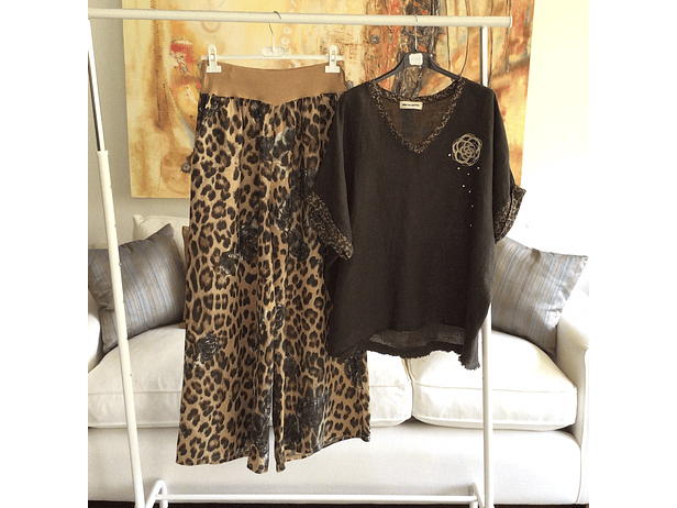 Pantalon lino animal print  3