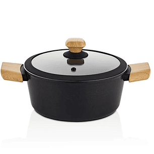 FALEZ AURIS CRYSTAL 4 MM 26 cm Olla (color negro, accesorios efecto madera, tapa de vidrio)