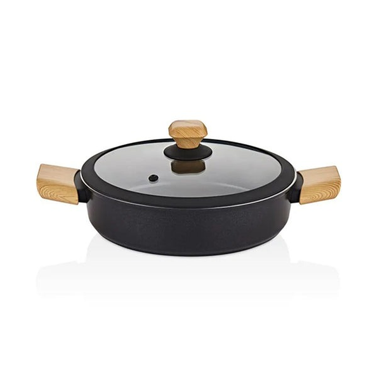FALEZ AURIS CRYSTAL 4 MM 26 cm Olla Baja (color negro, accesorios efecto madera, tapa de vidrio) 1
