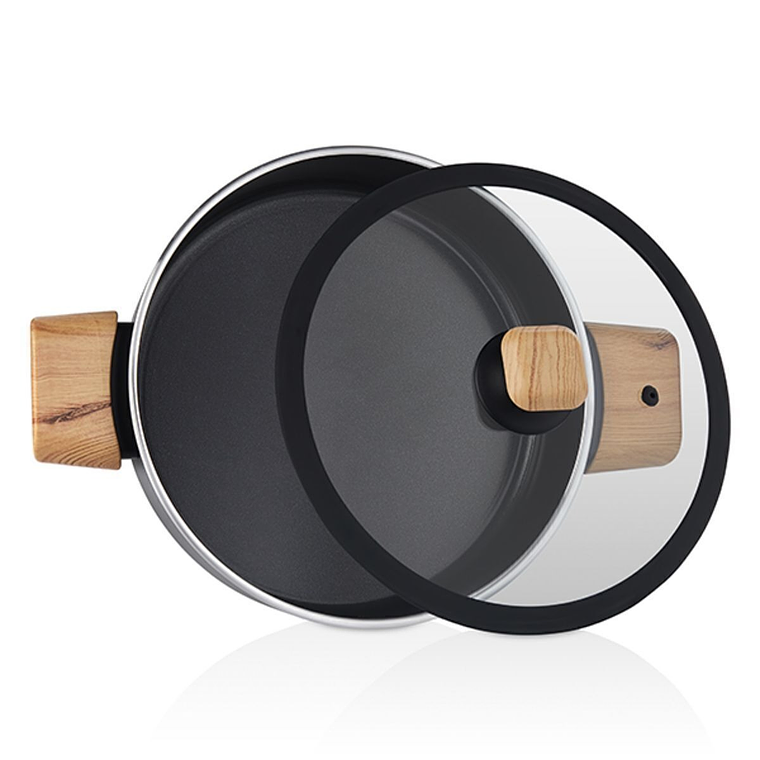 FALEZ AURIS CRYSTAL 4 MM 26 cm Olla Baja (color negro, accesorios efecto madera, tapa de vidrio) 2