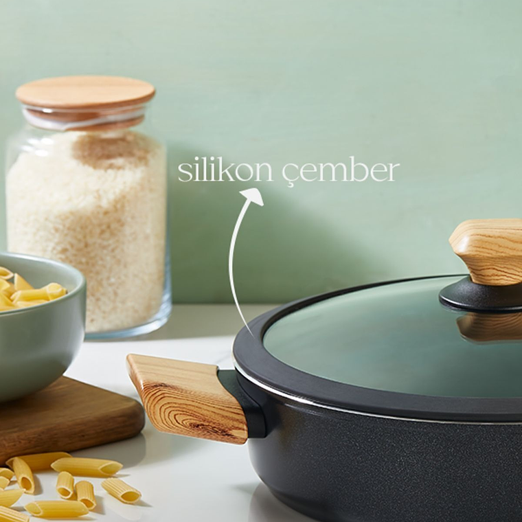 FALEZ AURIS CRYSTAL 4 MM 26 cm Olla Baja (color negro, accesorios efecto madera, tapa de vidrio) 8