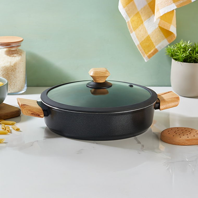 FALEZ AURIS CRYSTAL 4 MM 26 cm Olla Baja (color negro, accesorios efecto madera, tapa de vidrio) 7