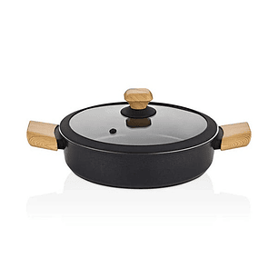 FALEZ AURIS CRYSTAL 4 MM 30 cm Olla Baja (color negro, accesorios efecto madera, tapa de vidrio)