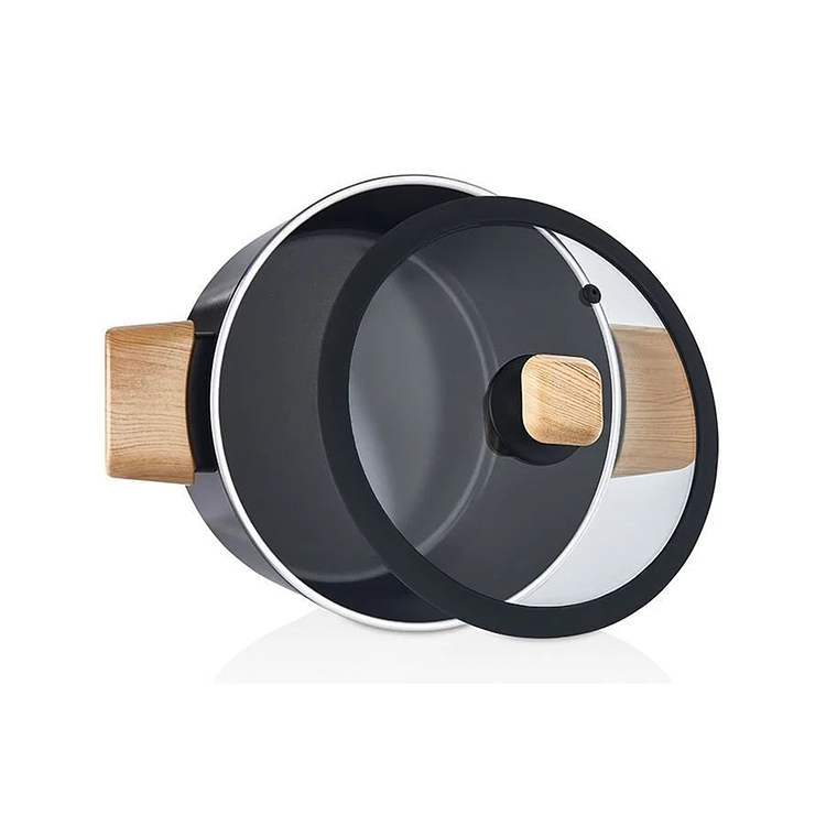 FALEZ AURIS CRYSTAL 4 MM 20 cm Olla (color negro, accesorios efecto madera, tapa de vidrio) 2