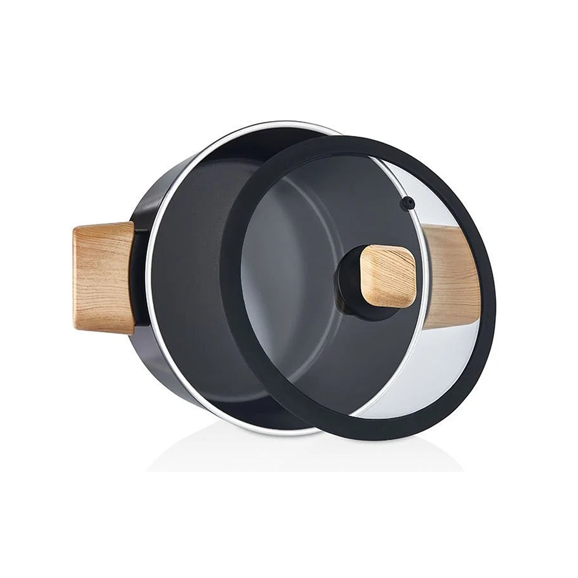 FALEZ AURIS CRYSTAL 4 MM 28 cm Olla (color negro, accesorios efecto madera, tapa de vidrio) 2