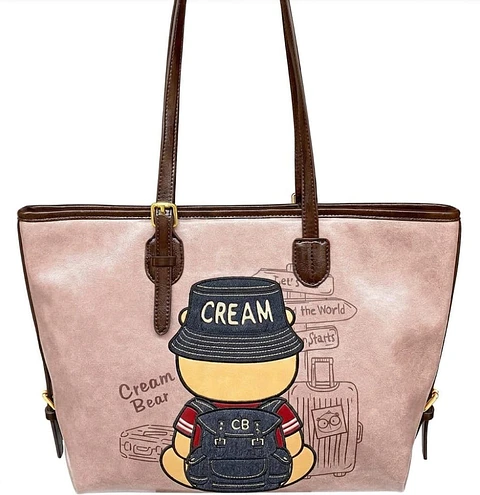 Bolso Tote Cream Bear - Edición Traveler Teddy (Rosa Viejo)