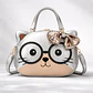 Cartera Bolso Gato Kawaii Con Lentes Y Lazo Lentejuelas - Miniatura 4