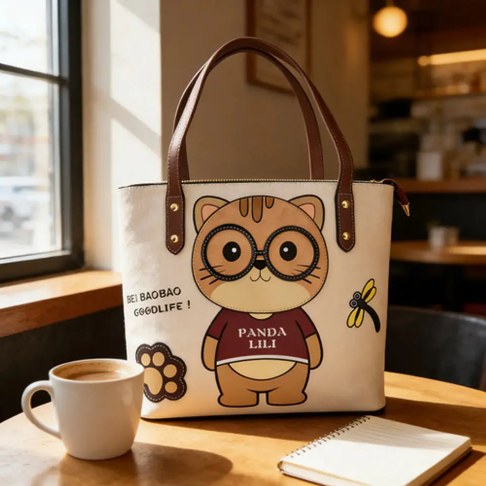 Cartera Tote Mujer Bei Baobao Diseño Kawaii Beige Café 2