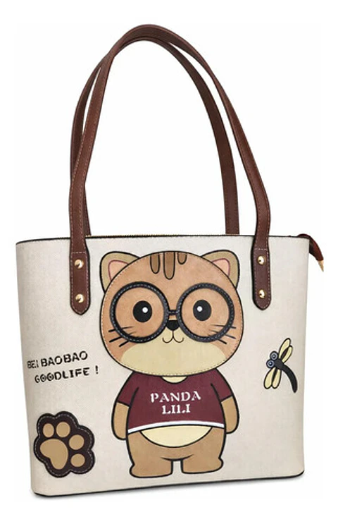 Cartera Tote Mujer Bei Baobao Diseño Kawaii Beige Café
