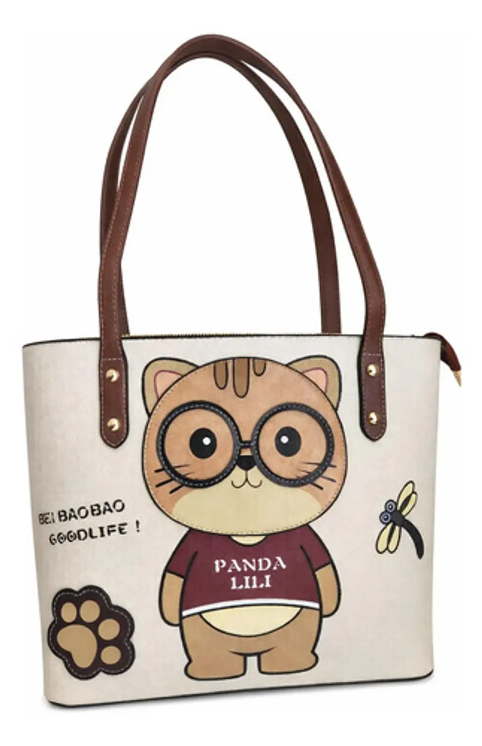 Cartera Tote Mujer Bei Baobao Diseño Kawaii Beige Café 1