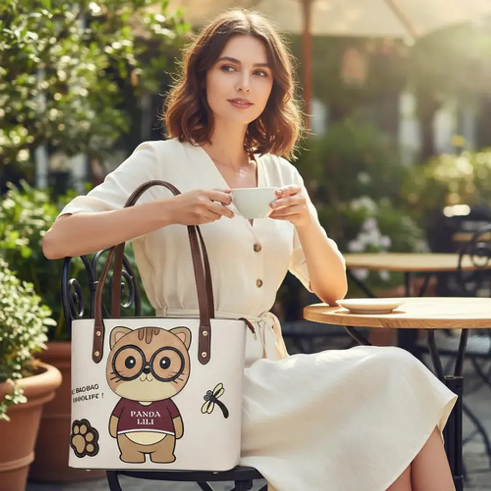 Cartera Tote Mujer Bei Baobao Diseño Kawaii Beige Café 3