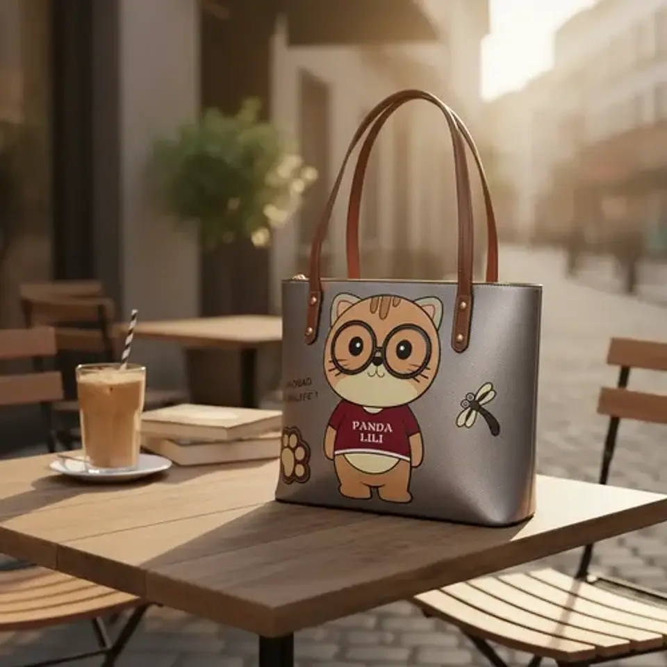 Cartera Tote Mujer Bei Baobao Diseño Kawaii Beige Café 3