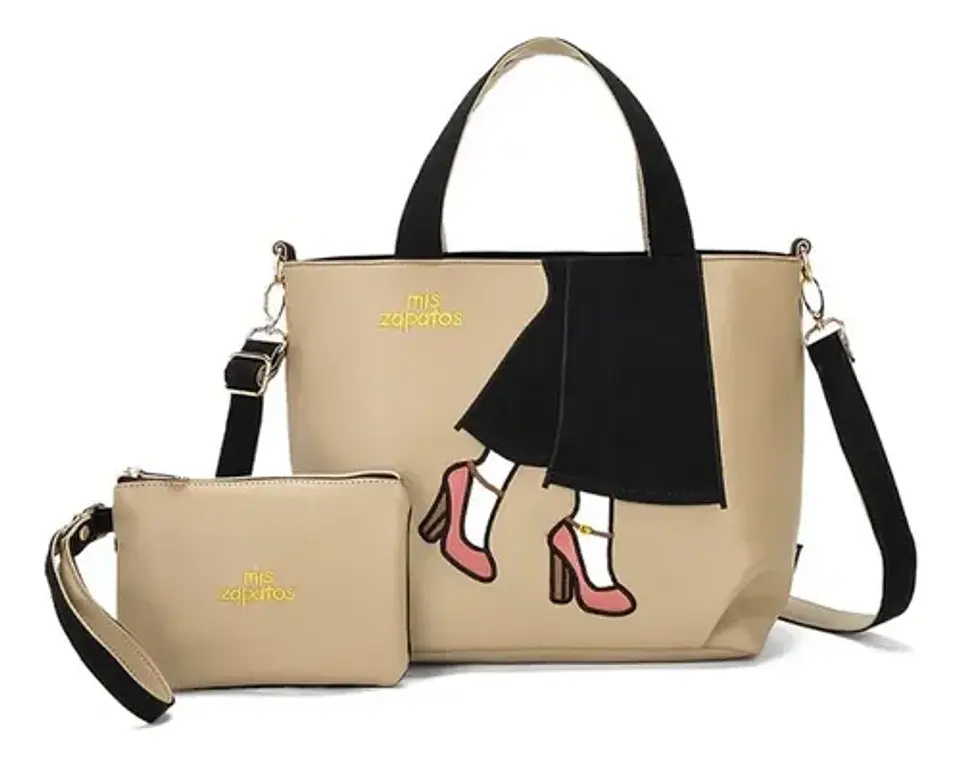 Set Cartera Y Estuche Mis Zapatos Negro Rojo Mujer 3