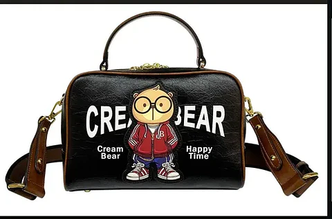Cartera Cream Bear Bear Mano/hombro Ecocuero Negra