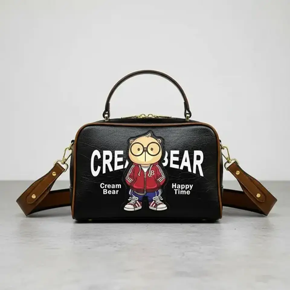 Cartera Cream Bear Bear Mano/hombro Ecocuero Negra 4
