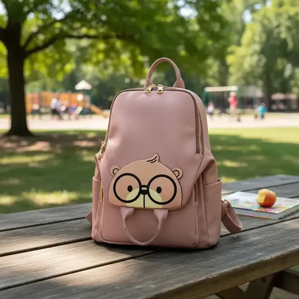 Mochila Cartera Mujer Cream Bear Diseño Oso Ecocuero Mostaza 2