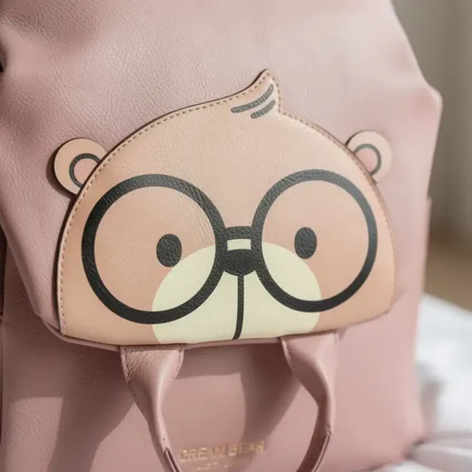 Mochila Cartera Mujer Cream Bear Diseño Oso Ecocuero Mostaza 4