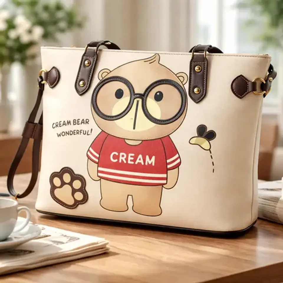 Cartera Tote Cream Bear -mano/hombro- Ecocuero 1