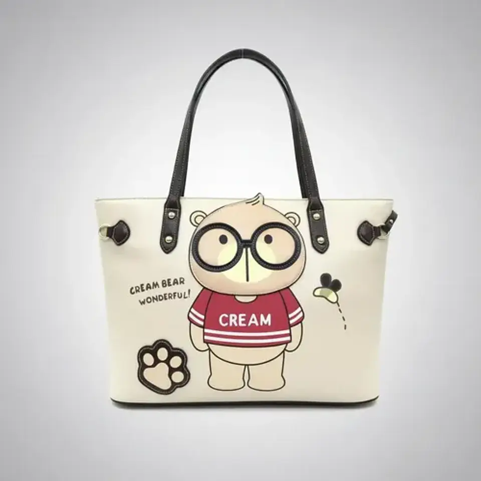 Cartera Tote Cream Bear -mano/hombro- Ecocuero 6