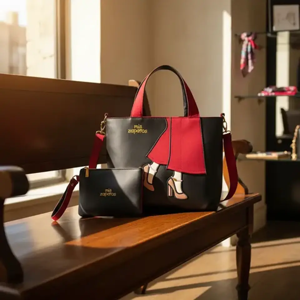 Set Cartera Y Estuche Mis Zapatos Negro Rojo Mujer 2