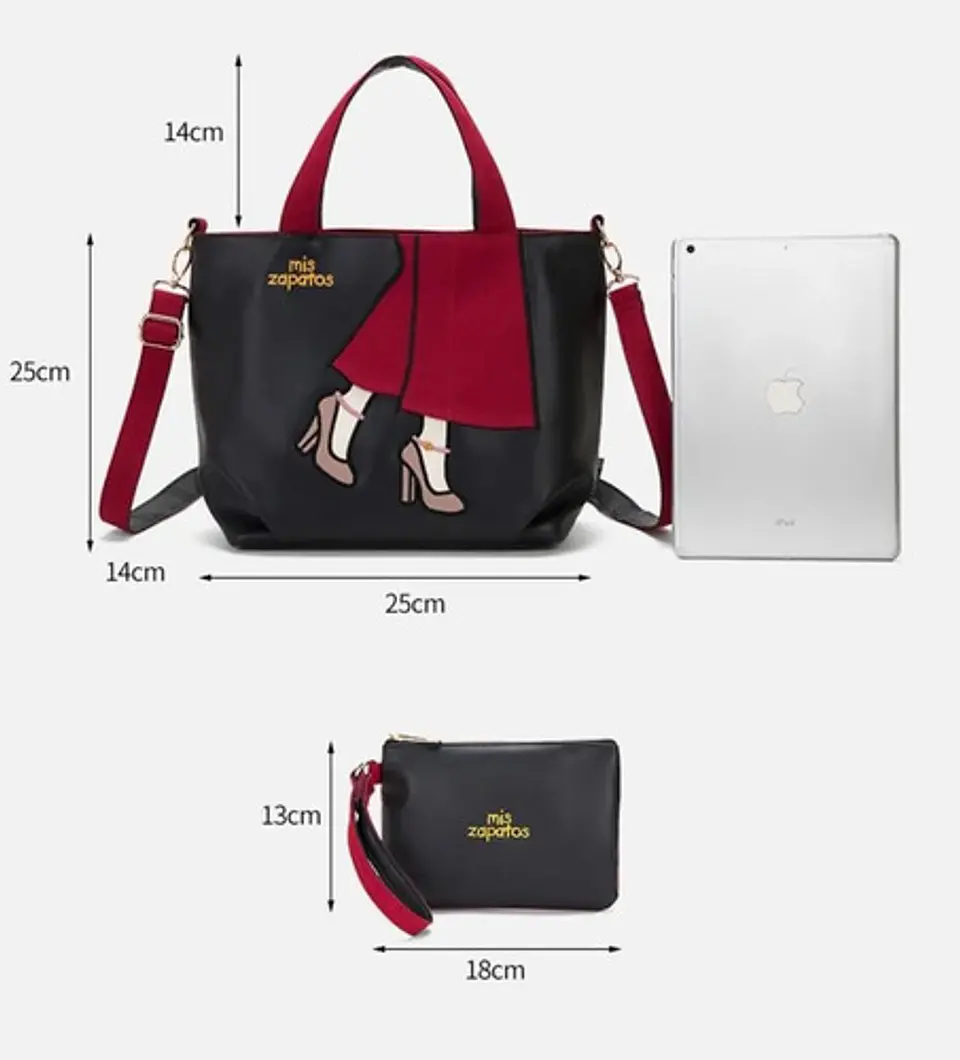 Set Cartera Y Estuche Mis Zapatos Negro Rojo Mujer 5