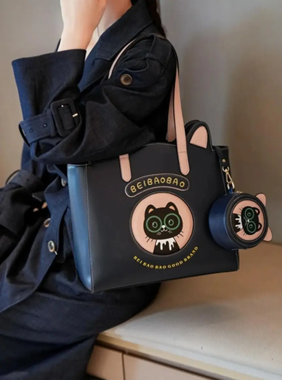 Cartera Mujer Beibaobao Diseño Gato Kawaii Con Monedero 3