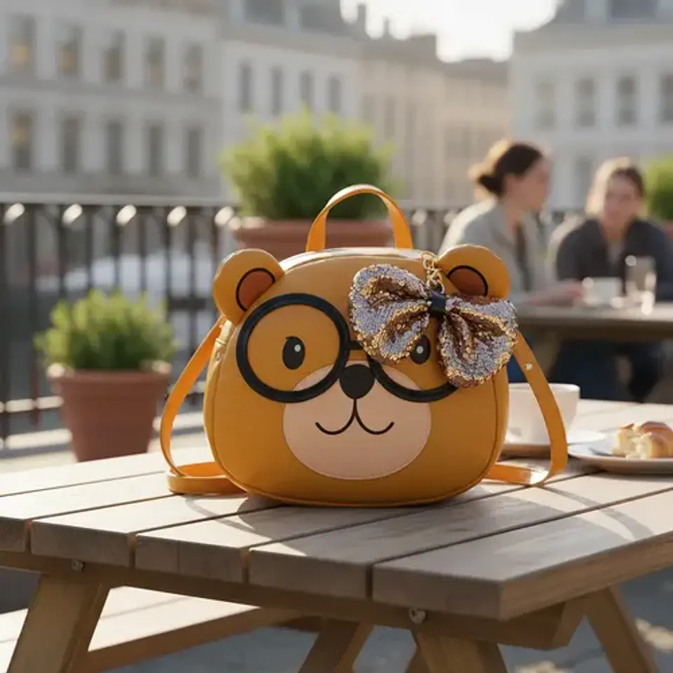 Cartera Bolso Gato Kawaii Con Lentes Y Lazo Lentejuelas 2