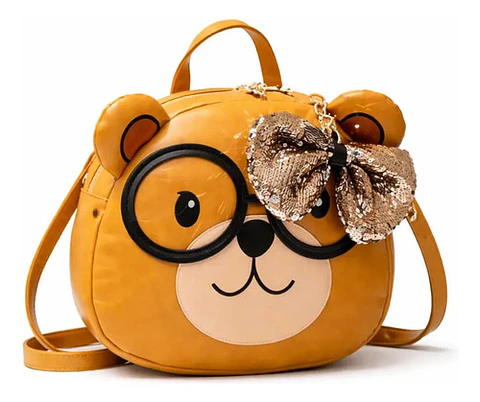 Cartera Bolso Gato Kawaii Con Lentes Y Lazo Lentejuelas